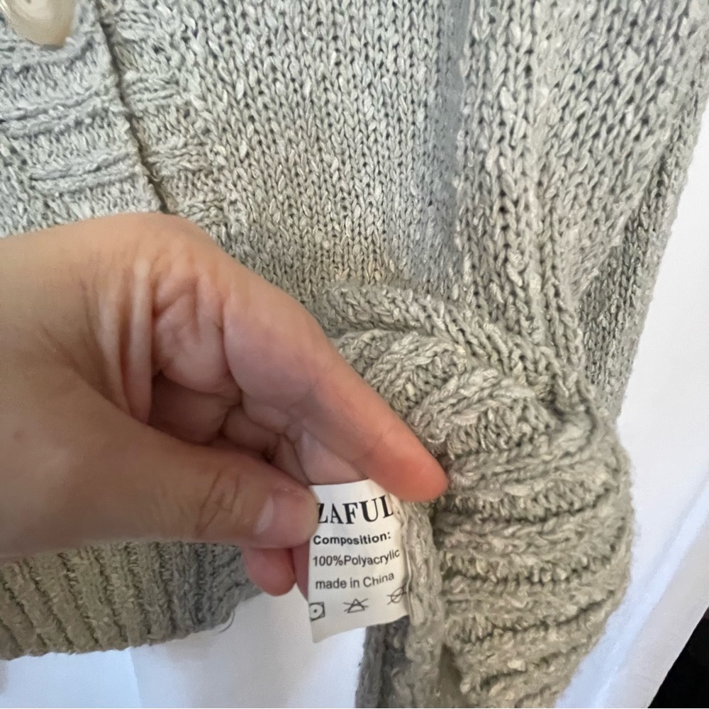 Zaful Gray Cardigan Sweater V-neck Cropped - Picture 5 of 5